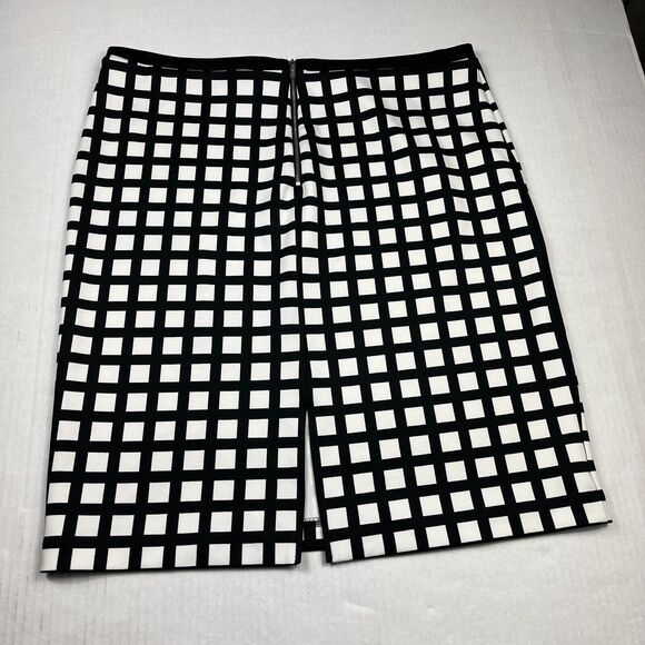 Calvin Klein XL Black White Checkered Pencil Skirt Work Office Zip Knee Length - Picture 10 of 11